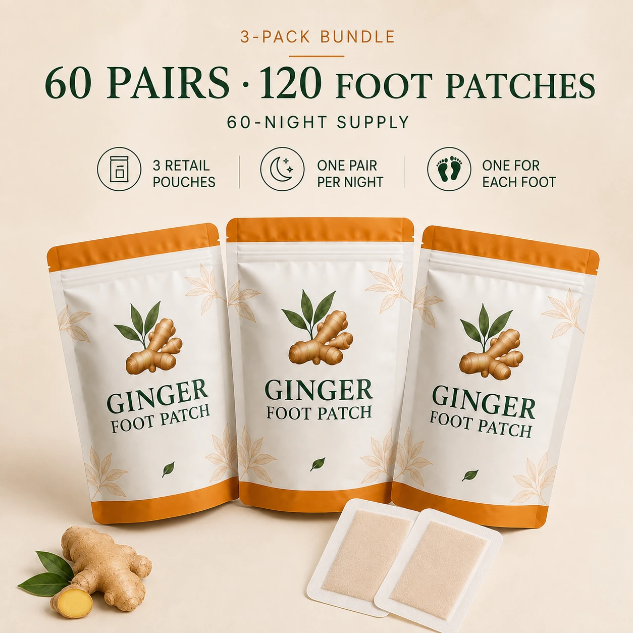 3 standard Ginger Foot Patch packs